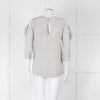 Sandro White Black Pin Striped Cut Out Shoulder Top