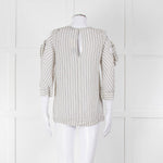 Sandro White Black Pin Striped Cut Out Shoulder Top