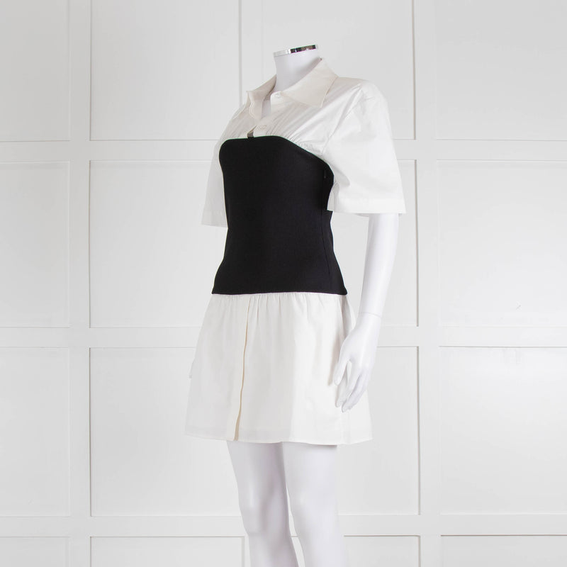 Anna Quan White Cotton Black Wide Waistband Mini Dress