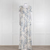 Erdem Cream Blue Floral Silk Short Sleeve Maxi Dress