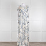 Erdem Cream Blue Floral Silk Short Sleeve Maxi Dress