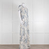 Erdem Cream Blue Floral Silk Short Sleeve Maxi Dress