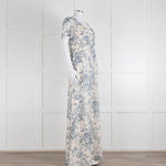 Erdem Cream Blue Floral Silk Short Sleeve Maxi Dress
