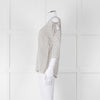 Sandro White Black Pin Striped Cut Out Shoulder Top
