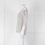Sandro White Black Pin Striped Cut Out Shoulder Top