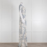 Erdem Cream Blue Floral Silk Short Sleeve Maxi Dress