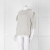 Sandro White Black Pin Striped Cut Out Shoulder Top