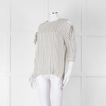Sandro White Black Pin Striped Cut Out Shoulder Top