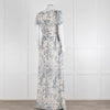 Erdem Cream Blue Floral Silk Short Sleeve Maxi Dress