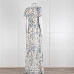 Erdem Cream Blue Floral Silk Short Sleeve Maxi Dress