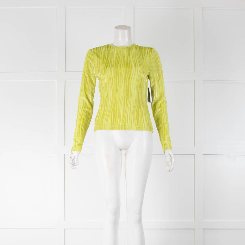 Stine Goya Neon Yellow Velvet Stripes Long Sleeve Top