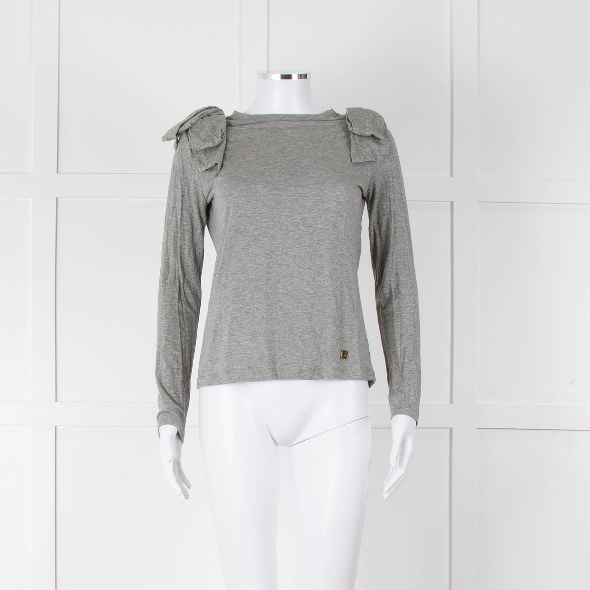 Carolina Herrera Grey Bow On Shoulders Long Sleeve T Shirt