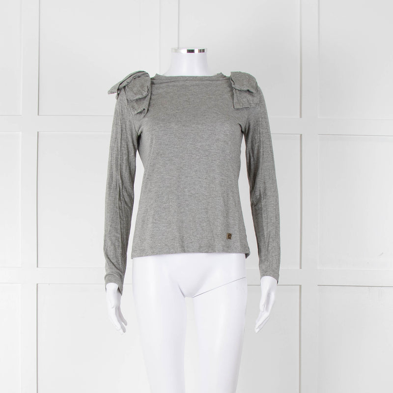 Carolina Herrera Grey Bow On Shoulders Long Sleeve T Shirt
