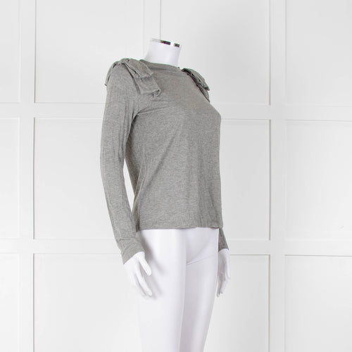 Carolina Herrera Grey Bow On Shoulders Long Sleeve T Shirt