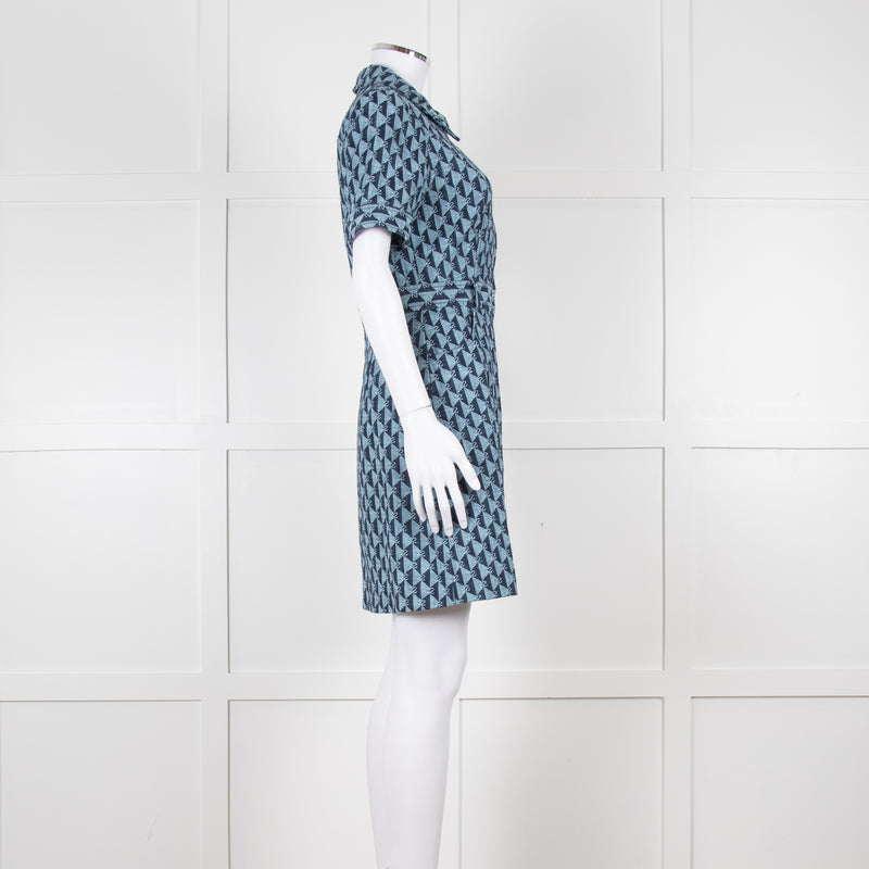 Sandro Navy Logo Print Collared Mini Dress
