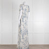 Erdem Cream Blue Floral Silk Short Sleeve Maxi Dress