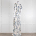 Erdem Cream Blue Floral Silk Short Sleeve Maxi Dress
