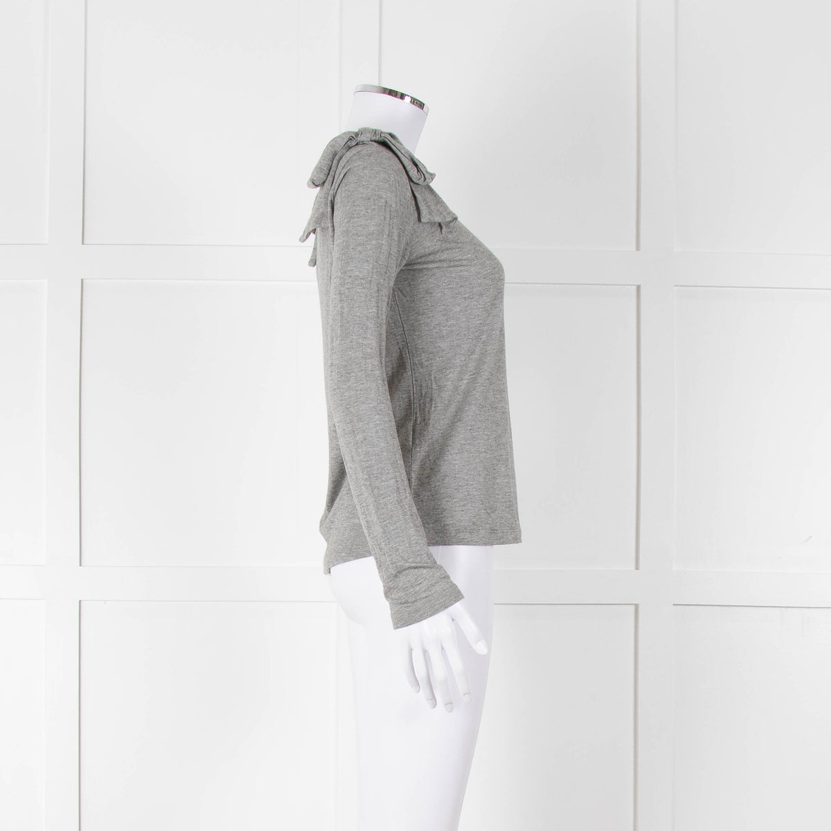 Carolina Herrera Grey Bow On Shoulders Long Sleeve T Shirt