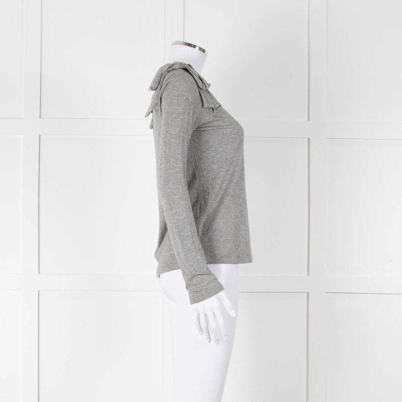 Carolina Herrera Grey Bow On Shoulders Long Sleeve T Shirt