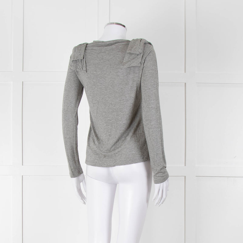 Carolina Herrera Grey Bow On Shoulders Long Sleeve T Shirt