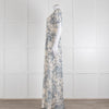 Erdem Cream Blue Floral Silk Short Sleeve Maxi Dress