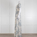 Erdem Cream Blue Floral Silk Short Sleeve Maxi Dress