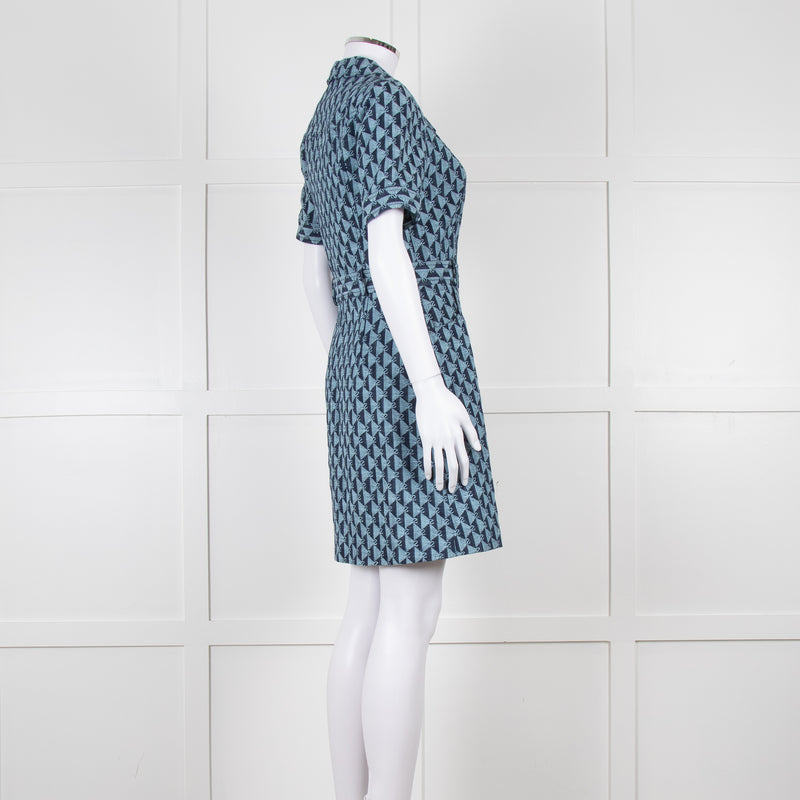 Sandro Navy Logo Print Collared Mini Dress