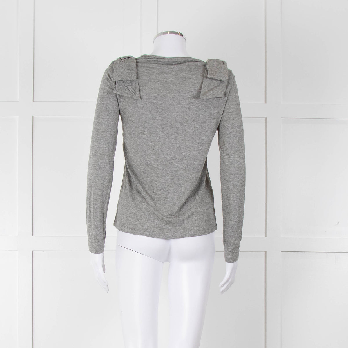 Carolina Herrera Grey Bow On Shoulders Long Sleeve T Shirt