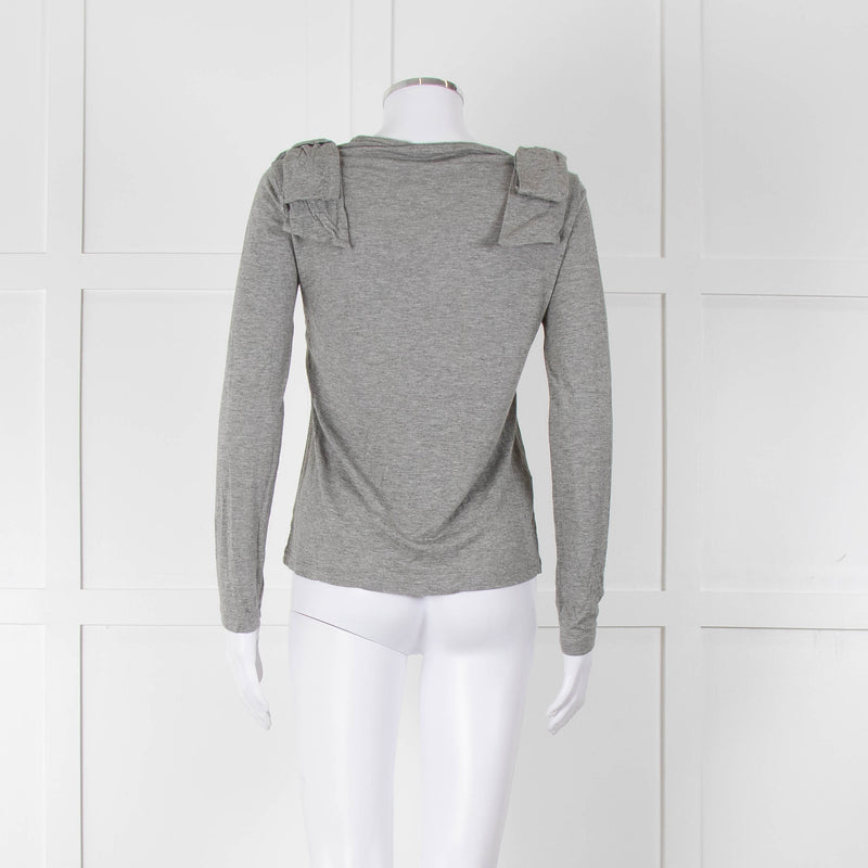 Carolina Herrera Grey Bow On Shoulders Long Sleeve T Shirt