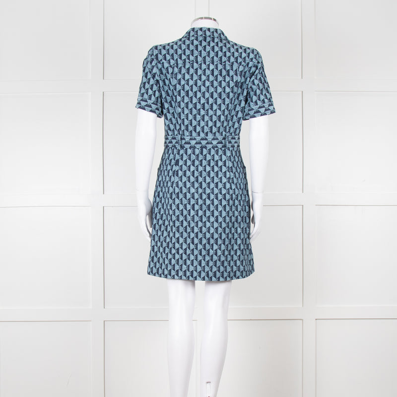 Sandro Navy Logo Print Collared Mini Dress