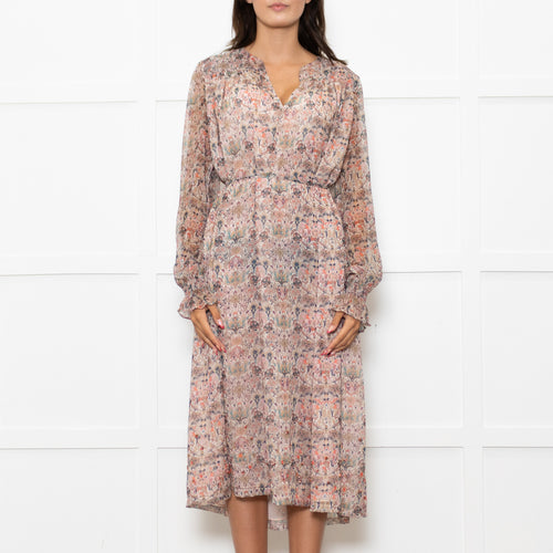 Zadig & Voltaire Pale Pink Multi Floral Oversized Belted Dress