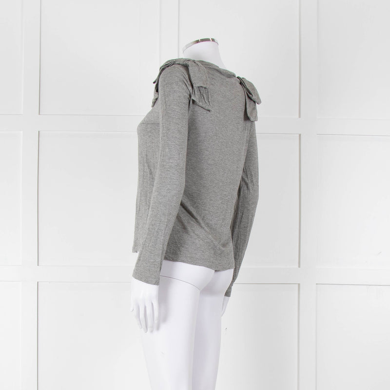 Carolina Herrera Grey Bow On Shoulders Long Sleeve T Shirt