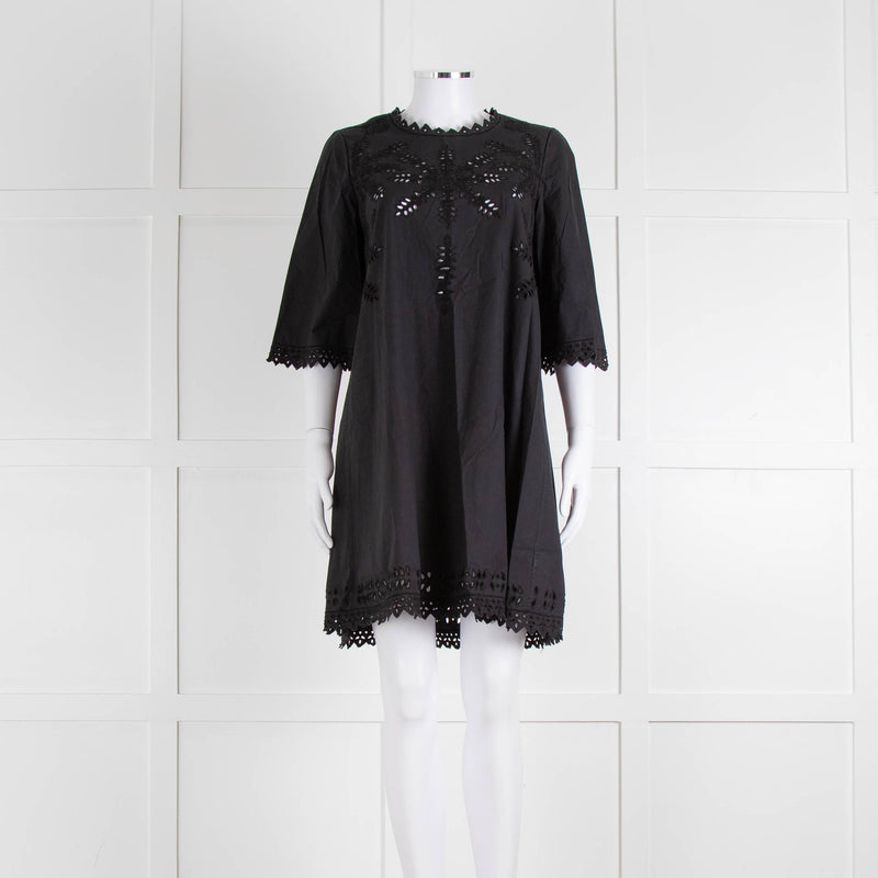 Isabel Marant Etoile Black Cotton Embroidered Tunic Dress