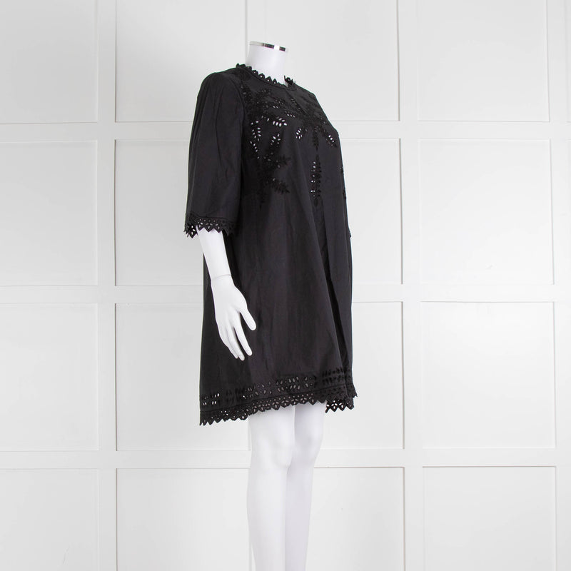 Isabel Marant Etoile Black Cotton Embroidered Tunic Dress