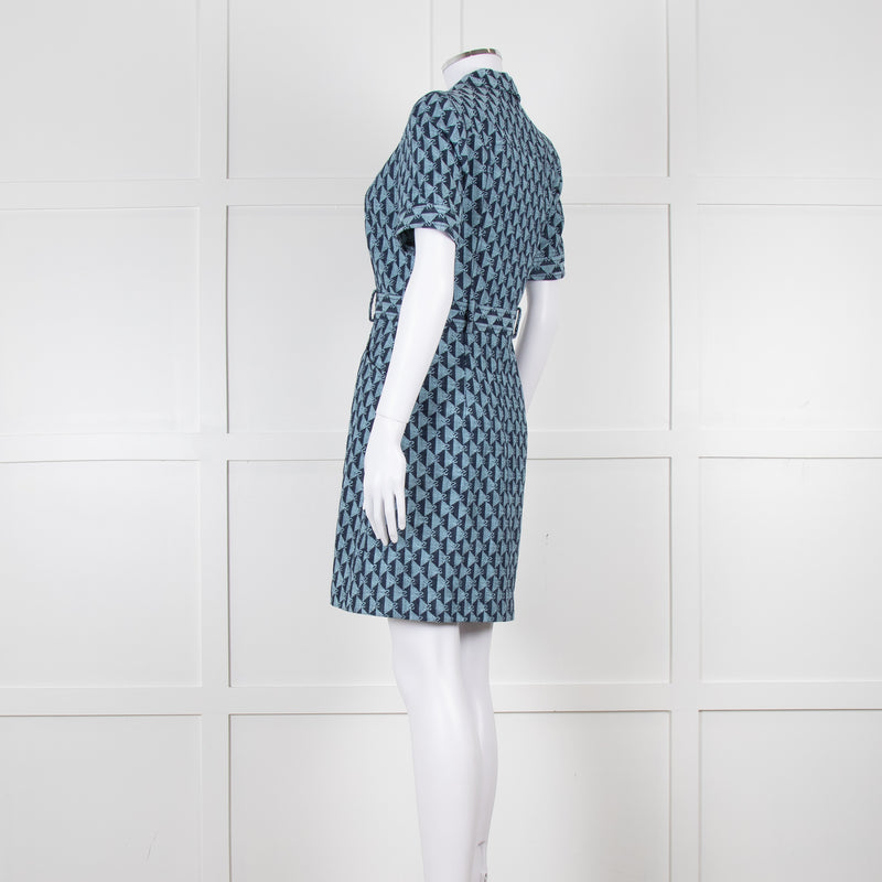 Sandro Navy Logo Print Collared Mini Dress