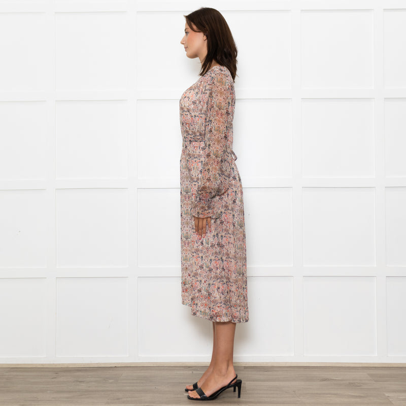 Zadig & Voltaire Pale Pink Multi Floral Oversized Belted Dress