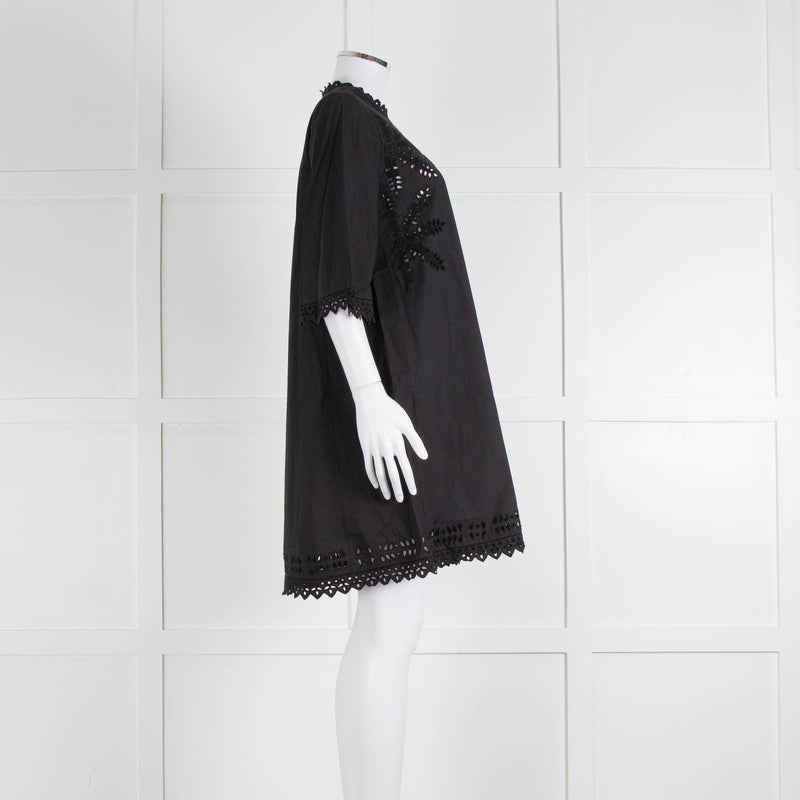 Isabel Marant Etoile Black Cotton Embroidered Tunic Dress