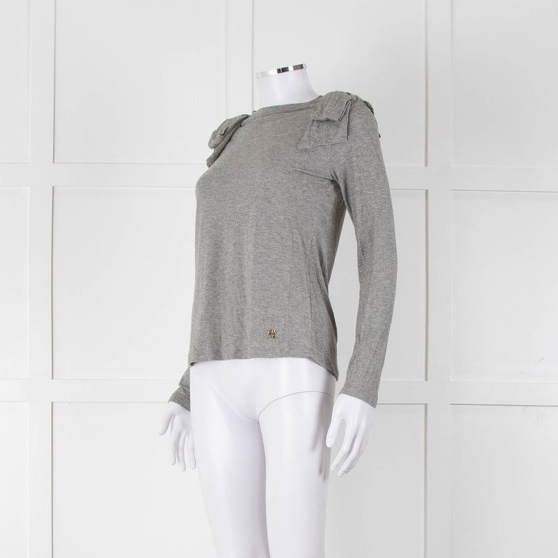 Carolina Herrera Grey Bow On Shoulders Long Sleeve T Shirt