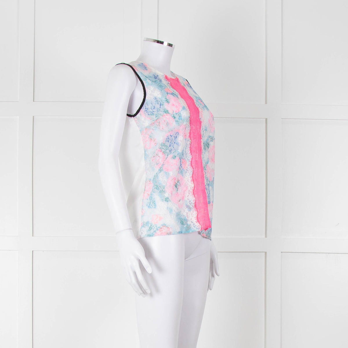 Sandro White Neon Pink Lace Front Sleeveless Top