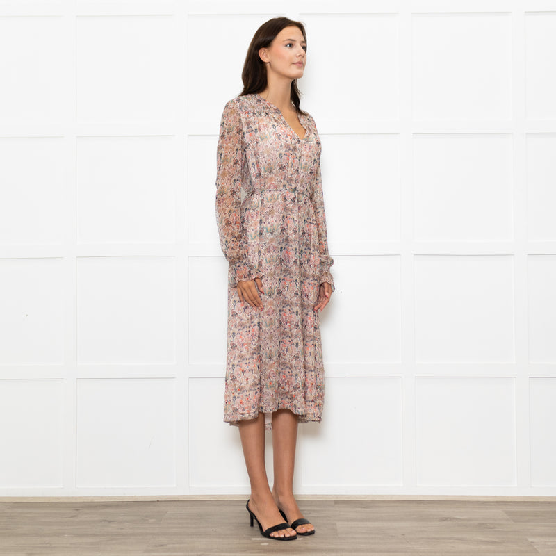 Zadig & Voltaire Pale Pink Multi Floral Oversized Belted Dress