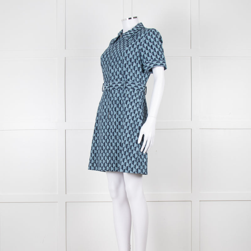 Sandro Navy Logo Print Collared Mini Dress