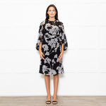 Club Monaco Black Grey Floral Belted Midi Dress With Slip