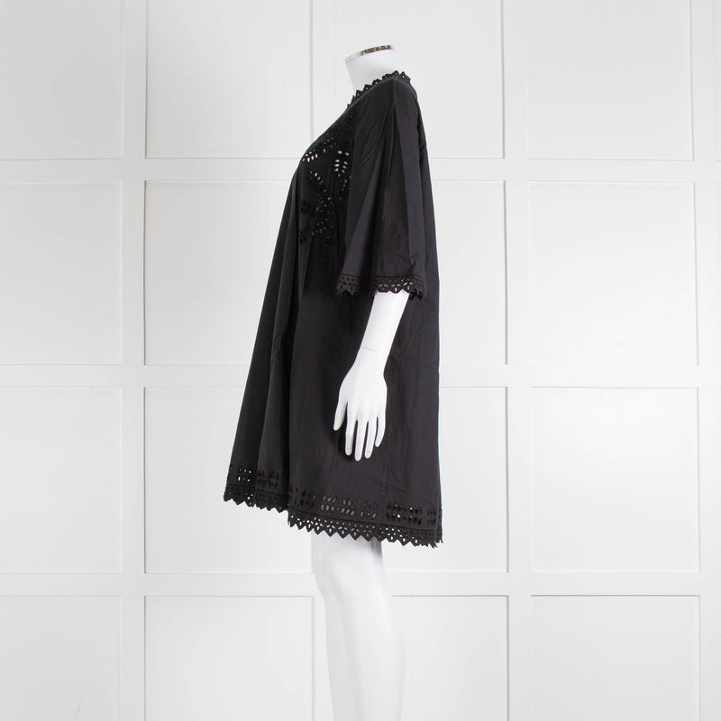 Isabel Marant Etoile Black Cotton Embroidered Tunic Dress