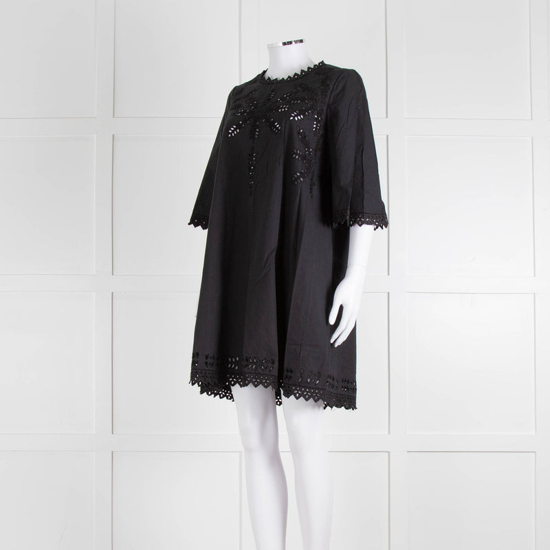 Isabel Marant Etoile Black Cotton Embroidered Tunic Dress