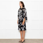 Club Monaco Black Grey Floral Belted Midi Dress With Slip