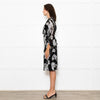Club Monaco Black Grey Floral Belted Midi Dress With Slip