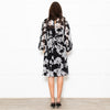 Club Monaco Black Grey Floral Belted Midi Dress With Slip