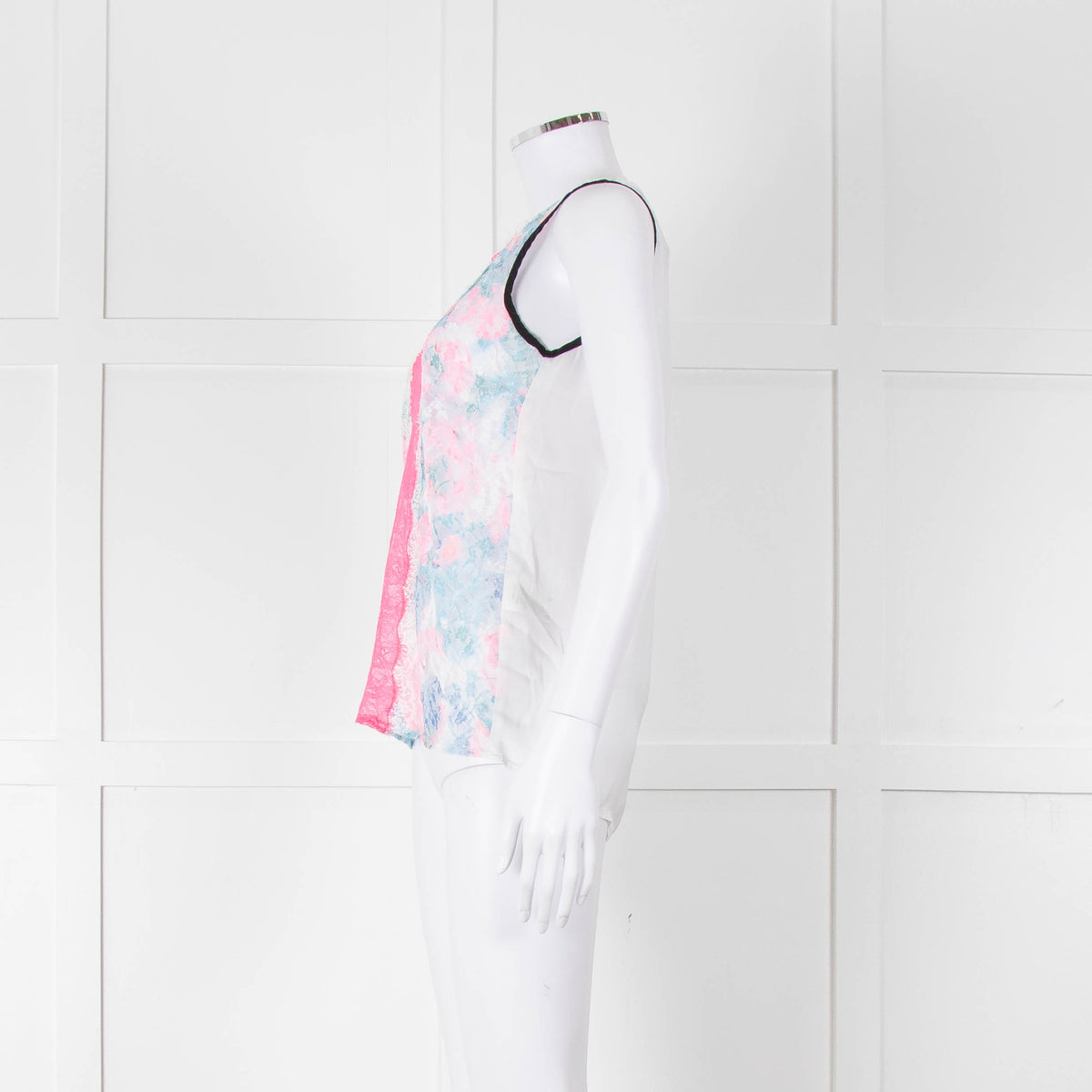 Sandro White Neon Pink Lace Front Sleeveless Top