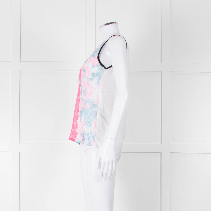 Sandro White Neon Pink Lace Front Sleeveless Top