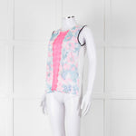 Sandro White Neon Pink Lace Front Sleeveless Top